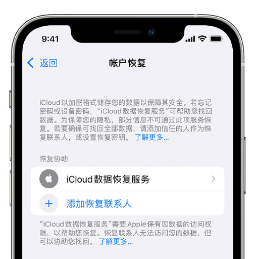 颍泉苹果手机维修分享在 iPhone 上设置帐户恢复联系人的方法 